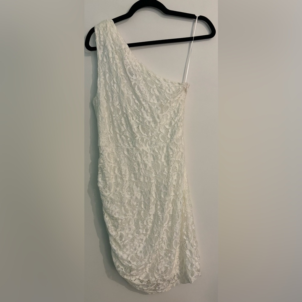 NWT Sam Edelman Womens 4 One Shoulder Lace Mini Hab White Ruched Graduation $98‎